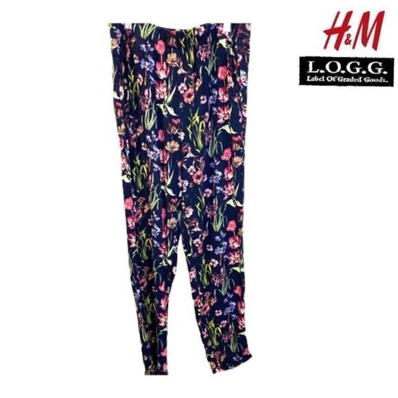 H&M L.O.G.G Women's Pull-on Floral Trousers Loose Fit Pants - Picture 3 of 6
